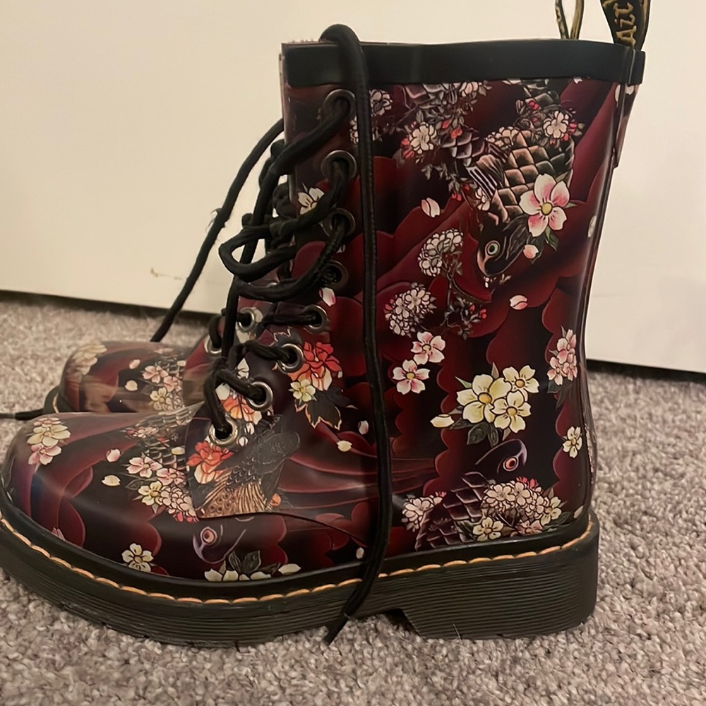 Purple Doc Marten rain boots with print size 5